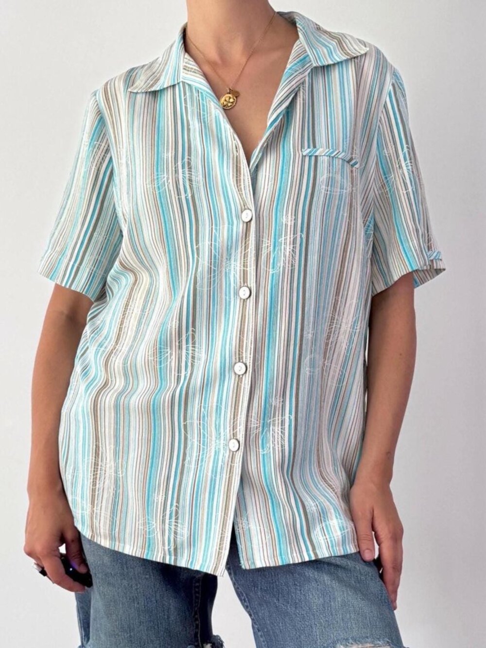 90s vintage colorful striped floral print funky collared button up shirt blouse